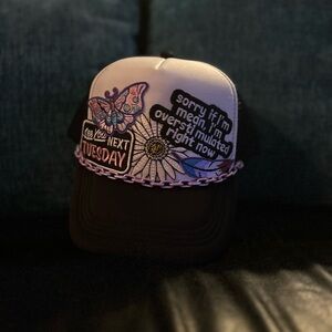 Black and White Trucker Hat with Patches